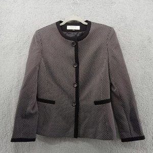 Tahari Jacket Womens 6‎ Black White Geometric 4 Button Blazer Collarless